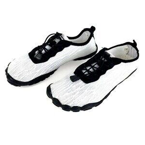 SEEKWAY Water Shoes white Lace up  Quick-Dry Barefoot Black Sole womens SZ 9